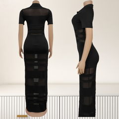 Sheer Striped Polo Maxi Dress